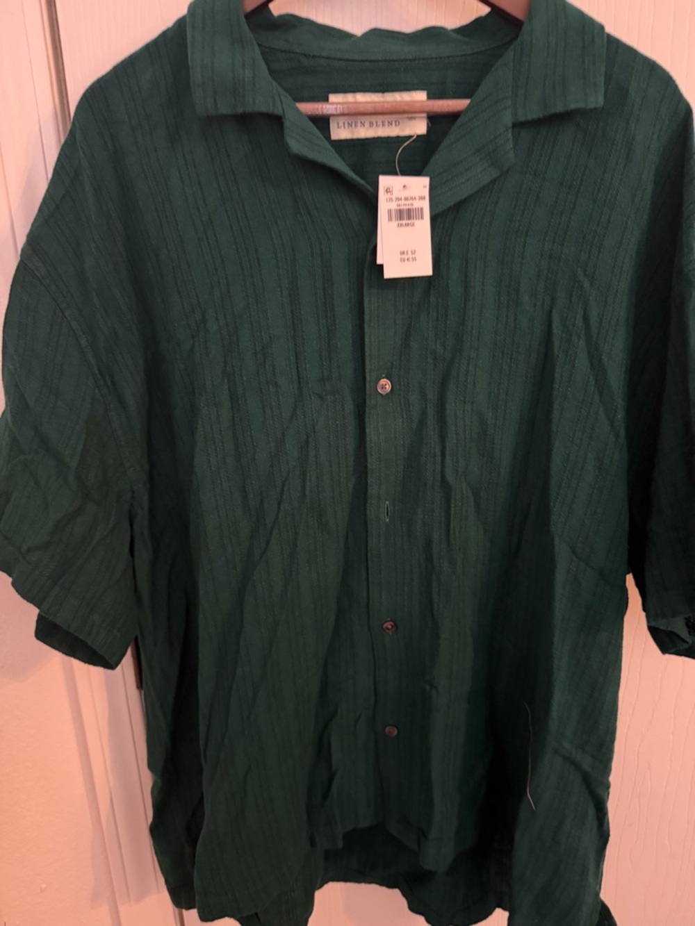 Abercrombie & Fitch Dark Green Short-Sleeve Linen Blend Button-Up Shirt